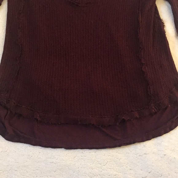 Free People | Laguna Maroon Thermal Top With Raw Hems and Thumbholes Size XS - Picture 7 of 13